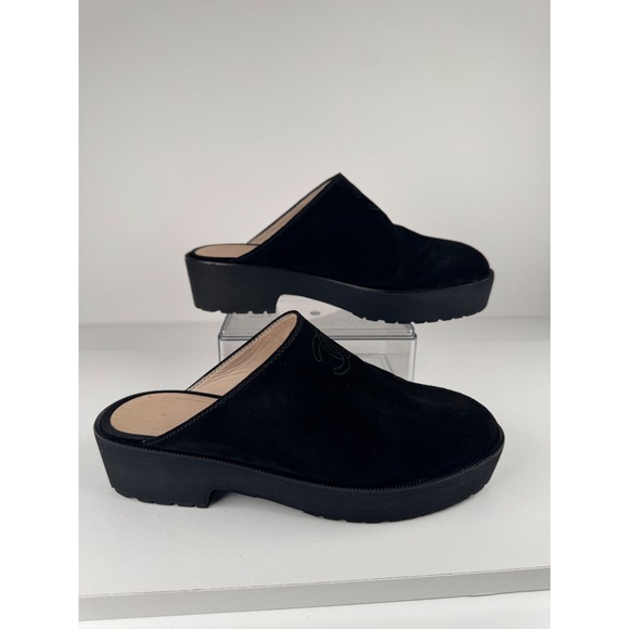 Chanel Interlocking CC Logo Blk Suede Mule Clogs VTG Embroidered Women's 37.5 - Picture 2 of 8